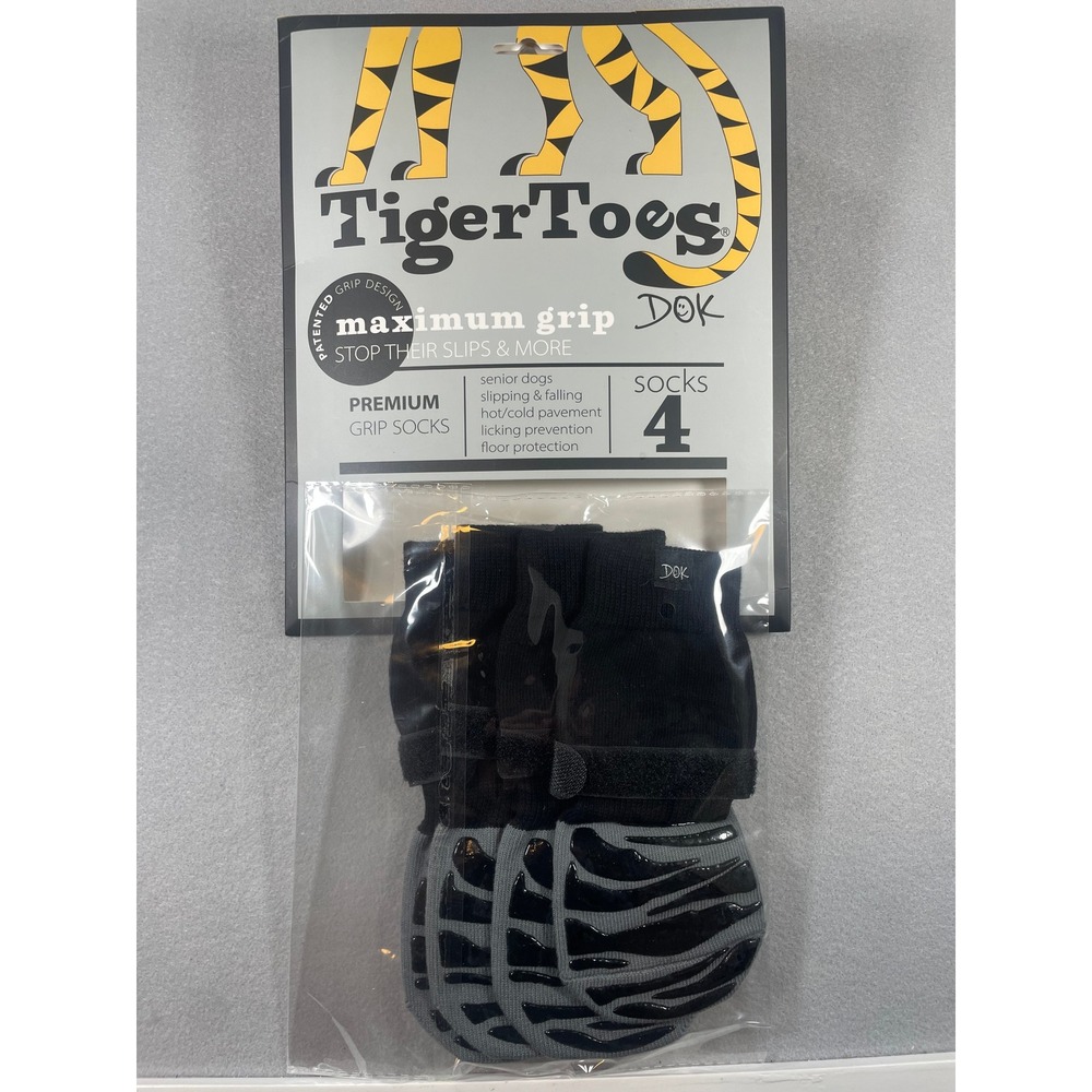 DOK TigerToes Premium Grip Dog Socks Size XL Black Gray Non-Slip Traction 4 Pack
